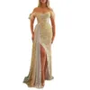 2023 Gold Mermaid aftonklänningar bär kaftan Dubai Crystal Sequined Pärlade högt split långa formella festklänningar Modest Robe de Soir197o