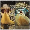 Sweetheart Appliques in pizzo A-Line Abiti Quinceanera Tulle Giallo Vestidos De Soiree Personalizzato Junior 16 anni Prom Party Gowns2482