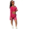 Designer Tracksuits Summer Two Piece Set Women Outfits Long Sleeve Zipper Crop Top and Shorts Matching Sets Sweatsuits Bulk Wholesale Clothes 9550