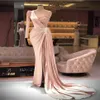 Robe de Soiree One Shoulder Prom Dresses Custom Pink Long Sleeve Mermaid Side Split Formal Dubai Middle East Evening Party Gown 20234L