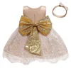 Fille Robes Mignon Anniversaire Baptême Arc Princesse Robe Né Bébé Filles Vintage Fleur Dentelle Tutu Tissu Enfants Costume De Fête De Noël