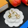 Luxe Double Fleur Dangle Boucles D'oreilles Designer Titane Acier Charme Femmes Diamant Or Boucle D'oreille Bijoux Cadeau