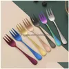 Forks Gold Rainbow Stainless Steel Home Kitch Fluctware Fruct Fruit Cetlery Cetlery for Party Event Drop Garden Ba dhdbx