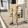 Mäns jeans 2022 Spring Autumn Cargo Pants Men Tactical Pants Slim Fit Pocket Ankle-Längd Militärspårbyxor Kvalitetskläder L230724