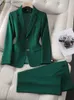 Women's Two Piece Pants Autumn and Winter Women's Jacket and Trouser Set Formal Green Navy Blue Women's Jacket Trouser Women's Business Workwear 2-piece Set Z230724