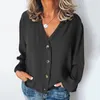 Kvinnors blusar Spring/Summer Long Sleeved Cardigan Solid Casual Loose Fiting Chiffon Shirts Elegant Standing Collar Button Fashion Tops