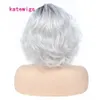 Synthetische Kurze Schwarze Ombre Silber Grau Natürliche Welle Perücken Für Frauen Cosplay Perücke Mädchen Haar Hohe Temperatur Fiber296R