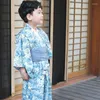 Vêtements ethniques Costumes de Style japonais traditionnel pour enfants vague imprimé garçon Yukata ensemble coton Vintage Kimono vêtements à manches longues