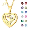 Pendant Necklaces with Birthstone carved laminated heart shaped pendant personalized jewelry for mom and grandma 230724