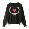 Kvinnors tröjor Luxury Spring Autumn Retro Hearts Vete Flower Interlace Pullover Tröja Långärmad kärlek Jacquard Knit Ladies Jumpers