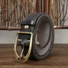 Belts 3.8CM Men High Quality Genuine Leather Belt Luxury Designer Copper Buckle Pure Cowskin Vintage Strap Male Jeans For Man
