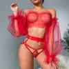 Ensembles de Lingerie à épaules dénudées en maille transparente tenues érotiques nues sans entrejambe sans censure à manches longues Transparent Sissy intime