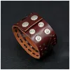 Bangle Hollow Wide Lace Bandage Leather Cuff Button Adjustable Bracelet Wristand For Men Women Fashion Jewelry Black Drop Delivery Bra Dhowx