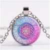 Collane con ciondolo Nuovo fiore della vita Collana Om Yoga Chakra Mandala Geometria sacra Pendenti Cabochon in vetro Catena Gioielli donna Drop Dhohx