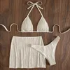 Conjunto de biquíni feminino 2023 novo com 3 peças sexy micro maiô com saia listrada Fa Bather maiô moda praia H230515 H230524