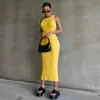 Grundläggande casual klänningar Summer Solid Color Sticked Sleeveless Round Neck Dress Women Outfits Streetwear Clubwear Casual Urban Bodycon Tank Dresses 230721