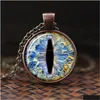 Pendant Necklaces New Fashion Personality Chain Vintage Dragon Eyes Statement Necklace Bronze Round Jewelry Glass Cabochon Women Drop Dhehd