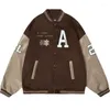 Men's Jackets Vintage Varsity Baseball Bomber Jacket Men Letter Embroidery Brown Hip Hop Harajuku College Coats Unisex Y2k Streetwear