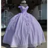 Splendido abito da ballo lilla abiti quinceanera 3D appliques perline con lacci sul retro lunghezza del pavimento abiti da sera da ballo ragazze messicane Vestid270e