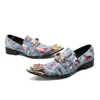 Elegante Big Size Printing Banket Schoenen Mode Puntschoen Nachtclub Jurk Schoenen Sociale Mannen Echt Leer Prom Schoenen