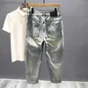 Men's Jeans Vintage Yellow Mud Jeans Men's New Loose Casual Fashion Ripped Pants Male Dilapidated Hip-hop Streetwear Denim Trousers L230724