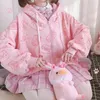 Felpe con cappuccio da donna Harajuku Teen Girls Winter Oversize manica lunga Capispalla Y2k Kawaii Pig Zip Coat Pink Felpa con cappuccio da donna Cute Fleece con cappuccio