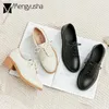 Dress Shoes black/beige oxford shoes woman laca up flats British style small leather shoes woman derby shoes plush winter brogues women L230724