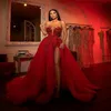 Sexy High Split Beach Wedding Dress A Line 2022 Red Sweetheart Bridal Gowns Crystals Sequins Beads Long Tulle Bride Dresses234n