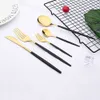 Green Gold Cutlery Set Mirror Dinnenrware Set Stainless Steel Flatware Dinner Knife Fork Spoon Tableware For Home Service for 6 L230704