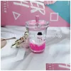 Nyckelringar Party Favor Cute 3D Christmas Keychain Creative Cartoon Glitter Floating Santa Snowman Bag Pendant Small Gift Drop Delivery Dhwhw