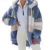 Vestes pour femmes hiver femmes manteau mode décontracté couture Plaid dames vêtements à capuche fermeture éclair dames manteau en peluche femmes veste 2023 nouveau L230724