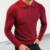 Heren Casual Shirts Mode Slim Fit Mannen Gebreid Polo Shirt Herfst Revers Knop Lange Mouw Trui Mannelijke Effen Kleur Check Hoge kwaliteit