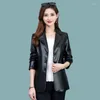 Chaquetas de mujer, abrigo de cuero para mujer, chaqueta de imitación de manga larga para primavera y otoño, prendas de vestir para mujer, moda de motociclista para mujer L386