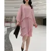 Casual Dresses Summer Dress Women's Clothing 2023 Fashion Round Neck Solid Color Simple Oregelbundet Ruffled knälängd