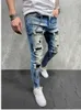 Herren Jeans Skinny Men Painted Stretch Slim Fit Ripped Distressed Plissee Knee Patch Denim Hosen Marke Freizeithose 221123 L230724