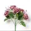 装飾的な花5ヘッドローズ人工花の花束、ブライダルウェディングパーティーフェスティバルマリアージ装飾用のリアルな花バラシルク