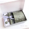 Krawatten-Set, personalisierte Herren-Krawatten, Einstecktuch, Manschettenknöpfe, Sets, Krawatten, Krawatten, gestreifte Krawatte für Männer, Hochzeit, Party, Geschenkbox, Drop Deliv Dh5Du