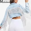 Damenjacken Frauen Quaste Denim Jacke Fashion Solid Langarm Kurzer Motorradmantel 2022 Neue Nähte Distressed Burr Cowgirl Jacke Tops T230724