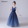 DideyTtawl Gradient Peat Tulle Girls Formella bollklänningar Långt 2023 Junior Bridesmaid Flower Girl Dresses for Wedding Evening