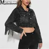 Damenjacken Frauen Quaste Denim Jacke Fashion Solid Langarm Kurzer Motorradmantel 2022 Neue Nähte Distressed Burr Cowgirl Jacke Tops T230724