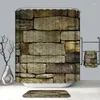 シャワーカーテンサマー3Dリアルな石の城レンガの壁パターンポリエステル洗えるバスカーテンバスルーム製品180x180