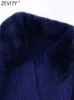 Damenjacken Zevity Neue Frauen Mode Faux Pelz Kragen Kurz Stricken Strickjacke Pullover Weibliche V-ausschnitt Langarm Chic Lace Up Mantel tops CT2612