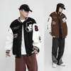 Mannen Jassen Jas Hip Hop Vintage Handdoek Geborduurde Tweed Gestikt Pu Leer Parka Losse Varsity Jacket Mannen