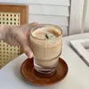 Koppar Saucers randiga kaffete glasögon Dricker Latte Hushållen Mugg Anti Slip Elegant Transparent för Cappuccino