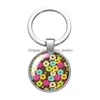 Portachiavi Cordini Pittura Fiori Bellezza Cabochon in vetro Portachiavi Borsa Auto Portachiavi Portachiavi Charms Sier Per uomo Donna Regalo Drop Dhbk0