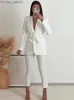 Женские брюки с двумя частями модные скидки с курткой женский ретро-воротница с длинным рукавом с длинным рукавом 2-пексовый комплект 2023 Весенний шикарный офис White White Starns Set Z230724