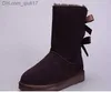 Boots Women boots for girls Short Mini Classic Knee Tall Winter Snow Boot Bailey Bow womens booties Ankle Bowtie Black Grey chestnut 4 color ds2q size 5-10 Z230724