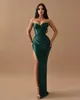 Elegant Dark Green Prom Dresses Sweetheart Sheath Evening Dress Pleats Slit Formal Long Special Ocn Party dress