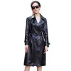 Kvinnors läder 2023Leather Jacket Real äkta vårkvinnor Fårskinn Coat Autumn Korean Elegant Midi Slim C