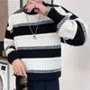 Men's Sweaters Pull Vintage Homme Roupas Masculinas British Striped Slim Knitted Sweater Men Oversize Fall Clothing